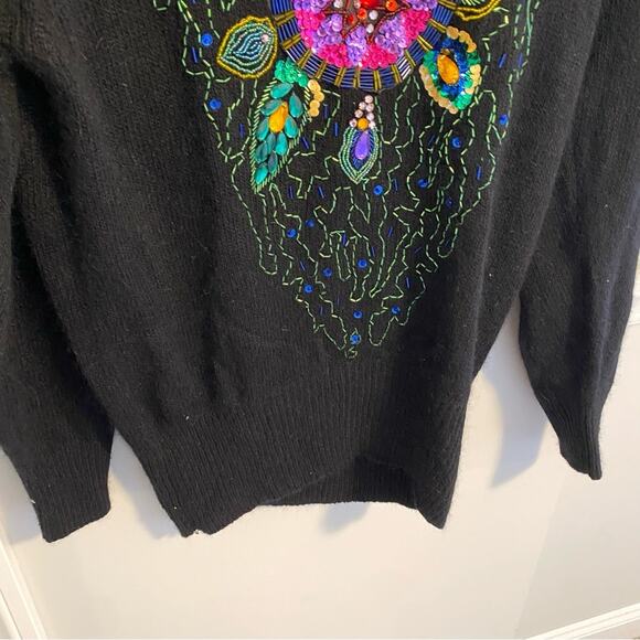 Vintage Cedars Black Embellished Beaded Sequin Silk Angora Sweater Small - Picture 11 of 12